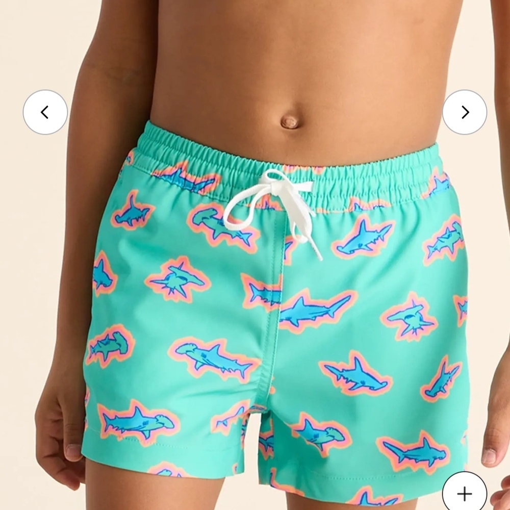 Kids Swim Trunks with Shark Print - Green
